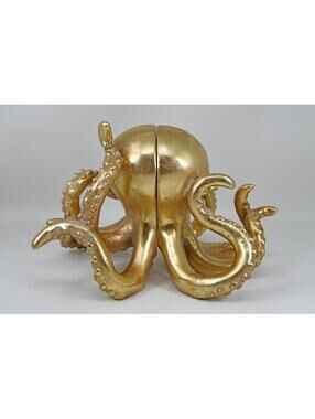Octopus Bookends Gold Tone Nautical Ocean Coastal Decor Resin Statue Pier 1 VTG